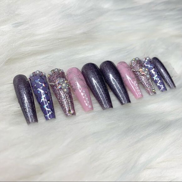 Purple Mermaid 🧜‍♀️💜 Custom Press On Nails | High Quality Nails | Handmade - Picture 5 of 15